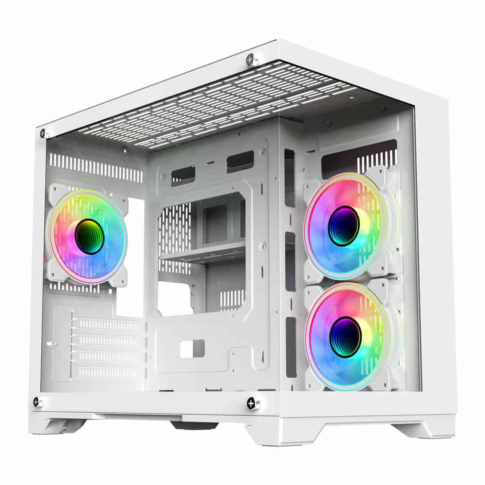 CIT Concept White MicroATX PC Case with 3x Celsius Dual-Ring Fans